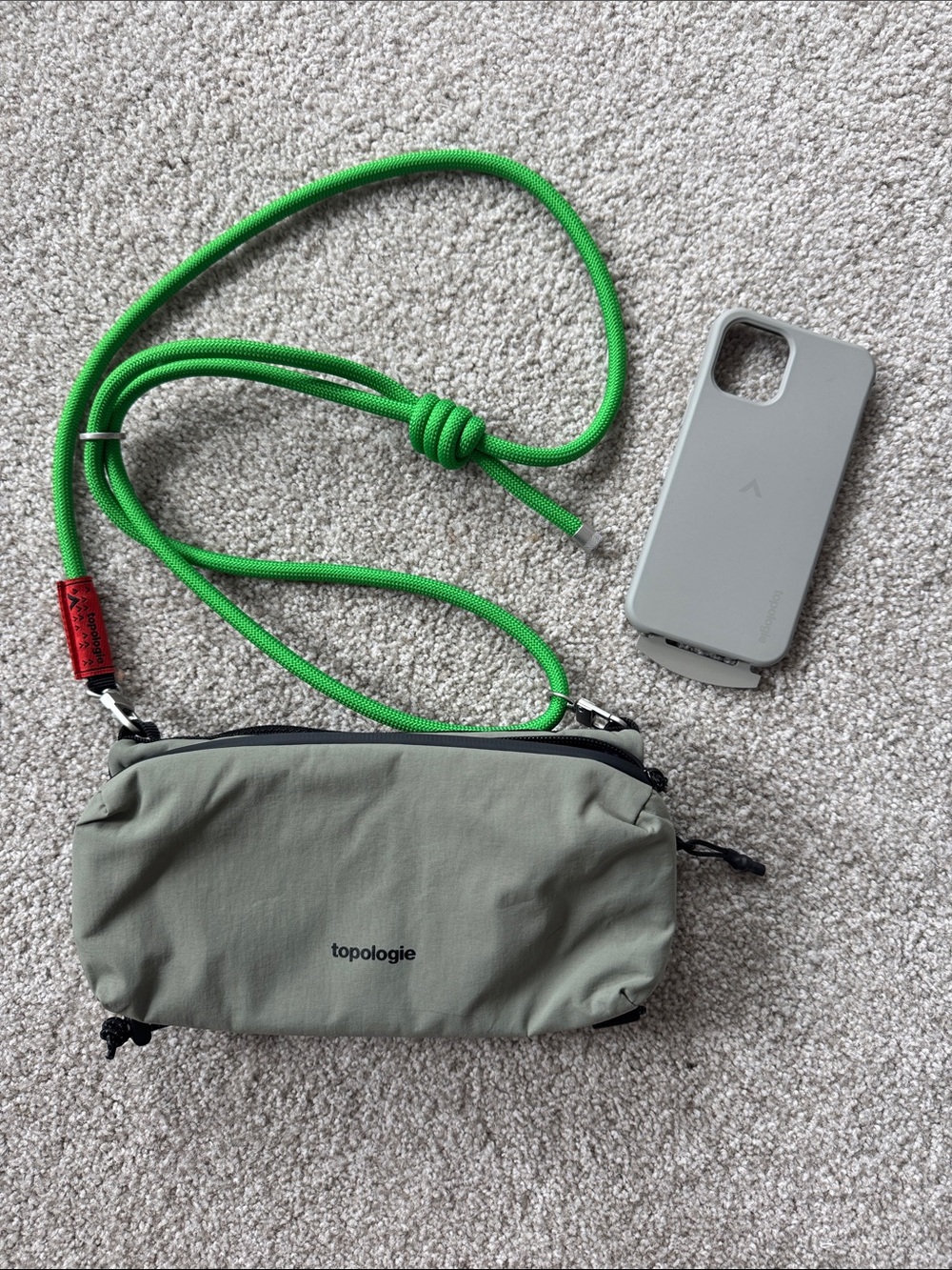 Topologie Olive Green Crossbody Phone Pouch with Neon Green Strap